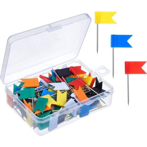 100 Pieces Map Flag Push Pins Tacks, Assorted 7 Colors