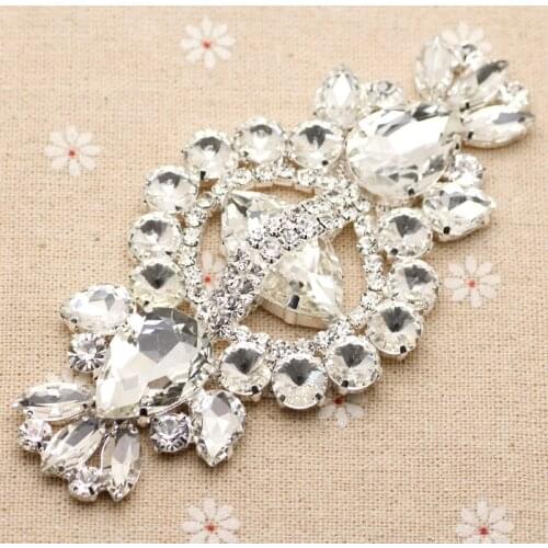 12*5.8cm Glass+resin Crystal rhinestone applique Silver Base wedding Dress Belt Applique Sew on Party Dress Decoration