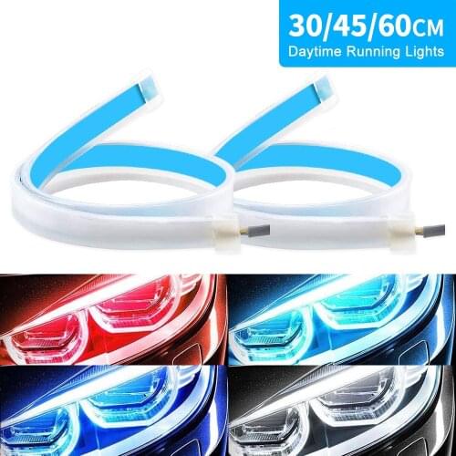 2x Car LED Lights Strip DRL Day Running Lamps Two-Color Streamer Waterproof Car LED Headlights Turn Signal Decorative Lights Bar