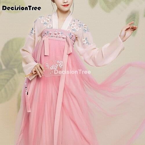 2021 chinese traditional retro ash-like frost tv hanfu pink flower ancient princess tv cosplay costume chiffon hanfu dress