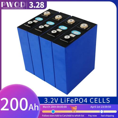 PWOD NEW 4-16PCS 3.2V 200AH LiFepo4 Cell RV Lithium Iron Phosphate Battery Pack 12V 24V For Electric wheelchair EU US Tax Free