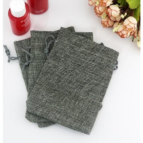 50pcs/lot 14x20cm Gray Jute Bags Big Drawstring Gift Bag Incense Storage Burlap Bags Favor Boutique Cosmetics Packaging Bags