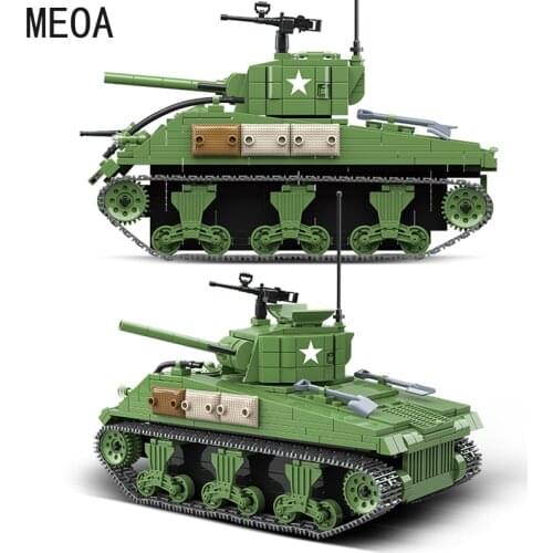 726 PCS US Military Sherman M4A1 Tank Building Blocks City Police WW2 Tank Soldier Weapon Army Bricks Kids Toys