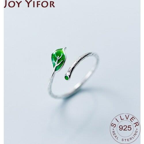 Anel Masculino Anel Anillos Authentic Tibetan Silver green Fresh Leaves Glaze Finger Ring For Women Jewelry Gift Sweet Summer