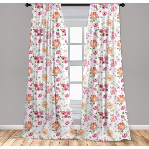 Pale Pink Window Curtain Watercolor Style Rural Meadow Floral Pattern Inspired by Fresh Spring Nature Lightweight Decorative