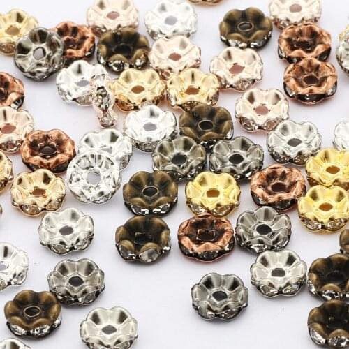 50pcs 4 6 8 10mm Wave Side Rhinestone Rondelle Crystal Loose Spacer Beads for Jewelry Making DIY Bracelet Necklace Accessories