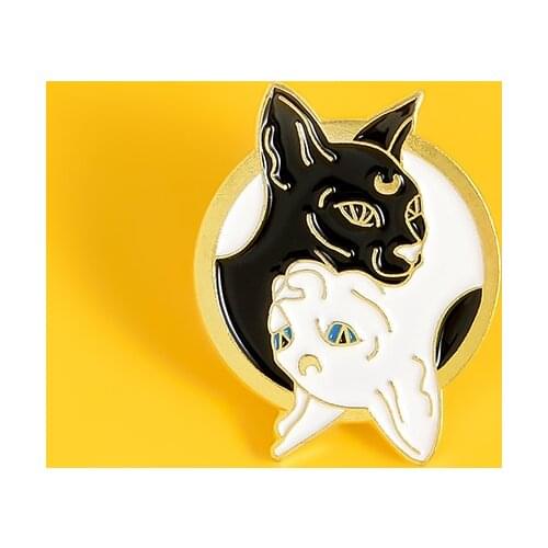 Black and White Sphinx cat pin brooch badge personality lapel cartoon pin accessories clothes bag hat jewelry gift for friend