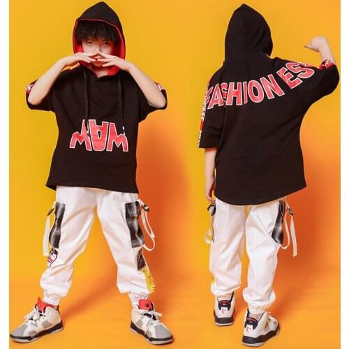 Children Hip Hop Suit Black Sweatshirt Hoodie Tops Casual Pant Boys Girls Jazz Dance Street Performance Clothes Wear