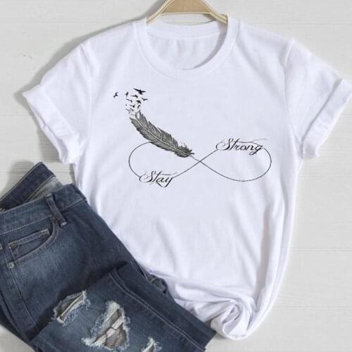 Graphic T Top Lady Print Tee T-Shirt Women Short Sleeve Feather Letter Trend Fashion Cartoon Summer Female Tshirts Clothes