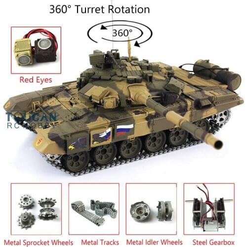 Heng Long 1/16 7.0 Upgraded Russia T90 RTR RC Tank 3938 W/ 360° Turret Red Eyes TH17848-SMT4