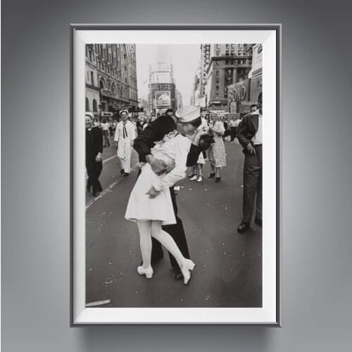 Canvas Painting Vintage Art Black and White Photo Frame Victory Kiss Poster New York Picture Print Home Wall Art Decoration