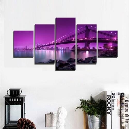 Modern Landscape Painting New York Brooklyn Bridge Canvas Prints Large Canvas Paintings Wall Pictures for Living Room 5 PCS