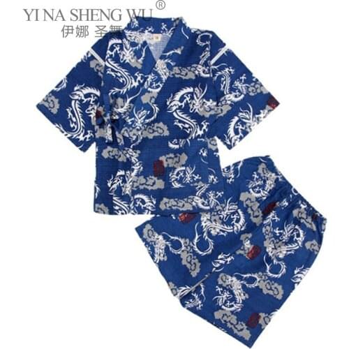 Fashion Loose Child Boy Printed Kimono Japanese Style Traditional Summer Asian Infant Yukata Insect Soft Short Pants Pajamas Set