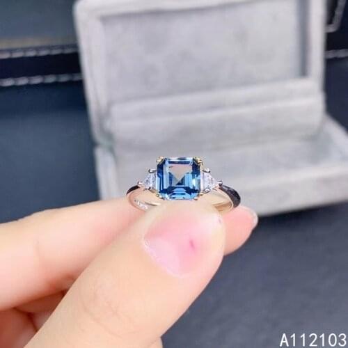 KJJEAXCMY fine jewelry 925 sterling silver inlaid natural London Blue Topaz girls trendy simple square gem ring support check