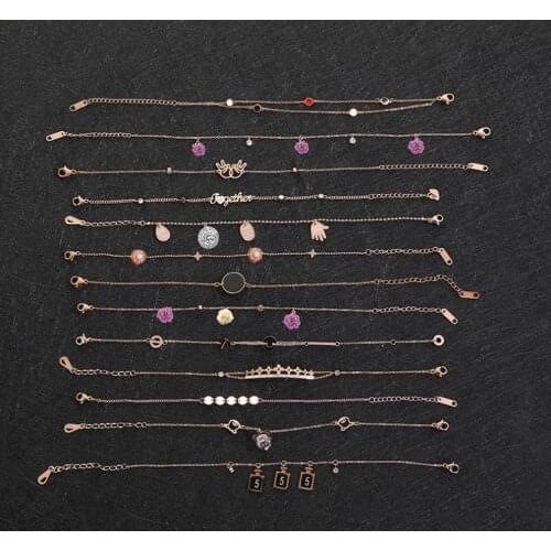 Korea fashion accessories diamond titanium butterfly jewelry new rose gold bracelet female anklet does not fade