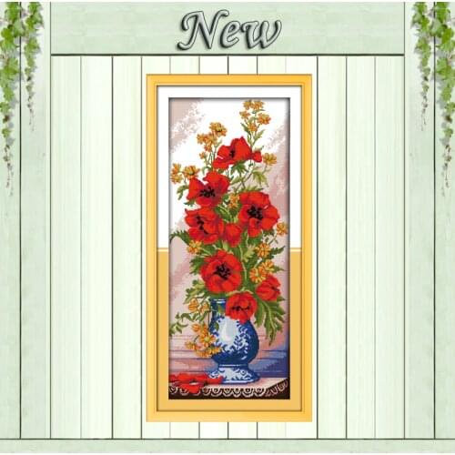 Beautiful Poppy celadon vase,Pattern printed on the fabric DMC 11CT 14CT Cross Stitch kits,needlework Sets DIY crafts embroidery