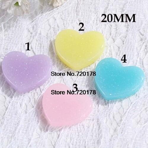 Flatback resin glitter Heart cabochons kawaii for DIY Embellishments 20mm 100pcs YZR553