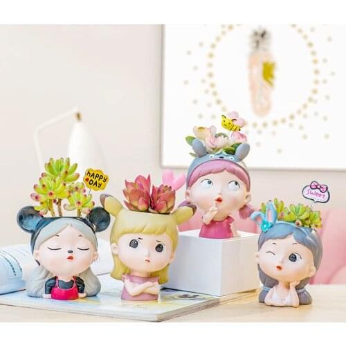 Cute Girl Modeling Personality Flowerpot Creative Cartoon Fleshy Flowerpot Trumpet Plant Pot Succulents Pots Balcony Decorations