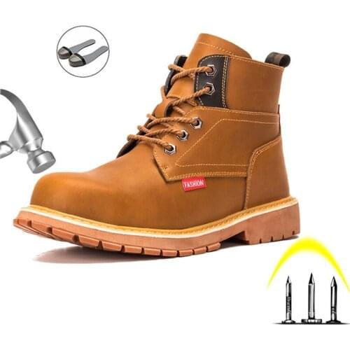 Mens Plus Size Safety Work Martin Boots British Style Non-Slip Wear-Resistant Steel Head Cap Safety Shoes Waterproof Work Boots