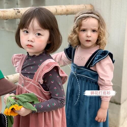 2021 autumn winter new Korean girl edge floral bottoming shirt children long-sleeved T-shirt toddler casual fashion tees