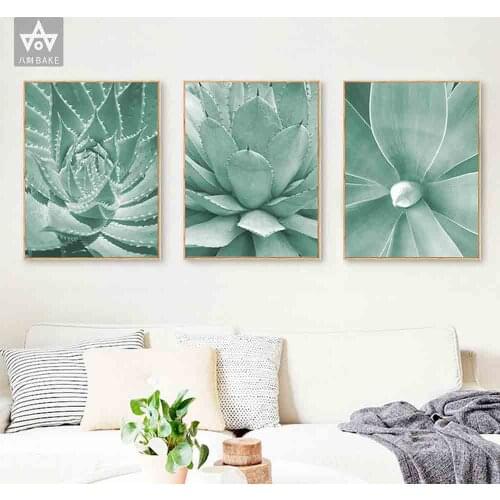 Poster Green Succulents Wall Art Canvas Painting Poster Mint green Plant Cactus Posters And Prints Wall Pictures For Living Room