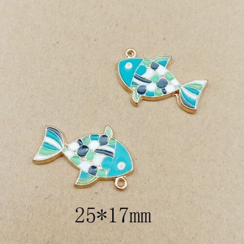 10pcs New Enamel Colorful Fish Charms Metal Dangle Drop Oil Alloy Craft Chinese Goldfish Pendant Accessories DIY Jewelry YZ463