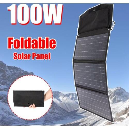 18V Dual USB Quick Charging Solar Panel Foldable Bag Outdoor Portable Emergency Battery Power Bank 100W Solar Cells Charger