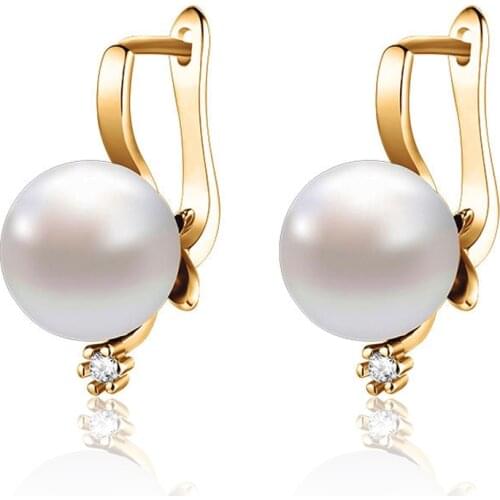 Simple 12mm Round Pearl Drop Earrings for Women Gold Silver Color Plated Cubic Zirconia Crystal Earring New Fashion Jewelry Gift