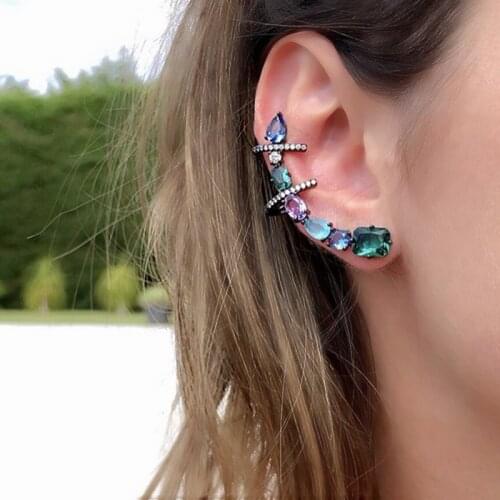 MultiColor Stud Earring For Women green Clear Crystal Stone Ear Cuff Earrings Clip on Earring Fashion boho party cz Jewelry 2019