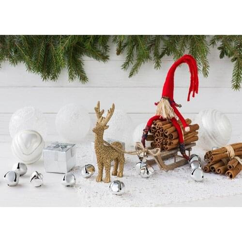 Christmas Elk Decors Wooden Plank Bell Photo Backgrounds Vinyl Cloth Photography Backdrop for Children Baby Shower Photobooth