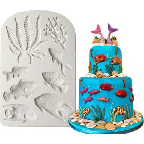 Fish & Seaweed &Coral Silicone Mold Fondant Mould Cake Decorating Tools Chocolate Gumpaste Mold, Sugarcraft, Kitchen Accessories