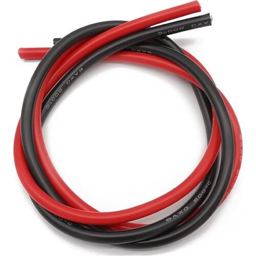 6AWG Silicone Wire Cable Heat-resistant Soft Silicone Wire 6AWG 1Meter Red + 1Mete Black