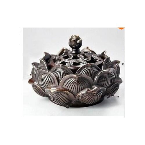Collecting OLD copper Elaborate Old crafts Brass Exquisite Chinese collectable burner BRASS statue lotus flower censer