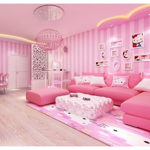 Beibehang Modern simple wide striped pink wallpaper cute children room princess room environmental nonwovens wallpaper