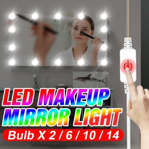 Stepless Dimmable Hollywood Wall Lamp LED Vanity Mirror Light Bulb USB DC 12V Makeup Lamp Dressing Table Light 2 6 10 14 Bulbs