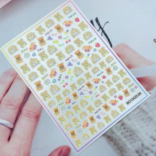 DIY Japanese Style Thin Light Traceless Nail Stickers Back Glue Adhesive Dry Nail Decals Carton Girls Rabbits Baby Bear Manicure