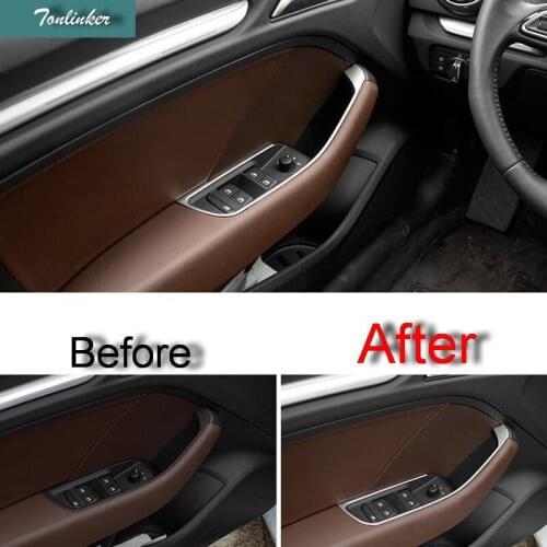 Tonlinker 4 PCS Car Styling DIY Stainless Steel Door Handle Lift Button Light Cover Case stickers For AUDI A3 2014 Accessories