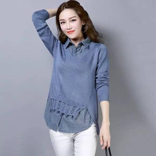 Spring Autumn Style Knitted Sweater Pullover Lady Casual Turn-down Collar Long Sleeve Knitted Pullover ZZ0997