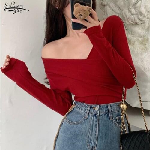 Spring New Short Sexy Tops Long Sleeve Women Shirt Blouse Casual Solid Shirt Tops V-Neck Cross Knit Blouses Fashion Blusa 12680