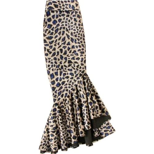 Plus size 4XL!irregular leopard velvet trumpet skirt women autumn winter high waist package hip trumpet skirt