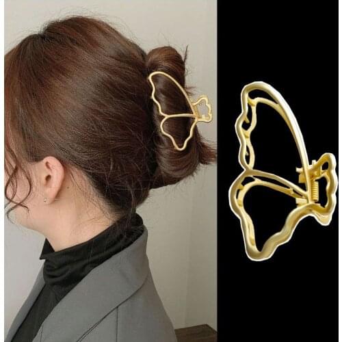 POPACC 2021 New Fashion Big Metal Hair Claw Clips Big Size Butterfly Geometric Hair Barrettes For Women Hair Accessories Gift