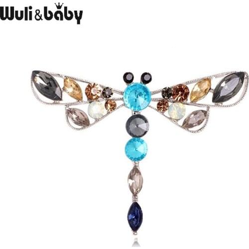 Wuli&baby Rhinestone Dragonfly Brooches For Women 2-color Insect Party Casual Office Brooch Pins Gifts
