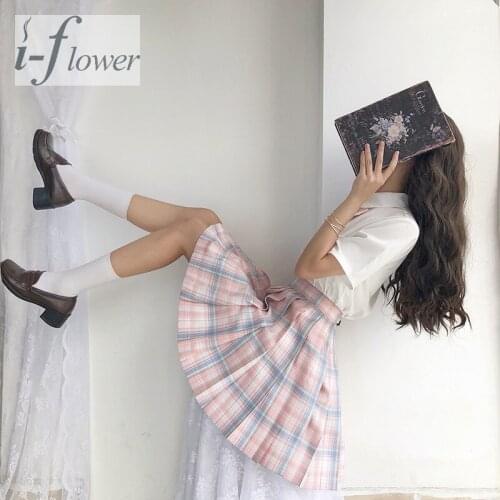 Jk Skirt Plaid Summer Women Skirt 2021 Stitching Pleated Skirts Sweet Girls Dance Mini Kawaii Skirt Bow or Tie for Free 6163