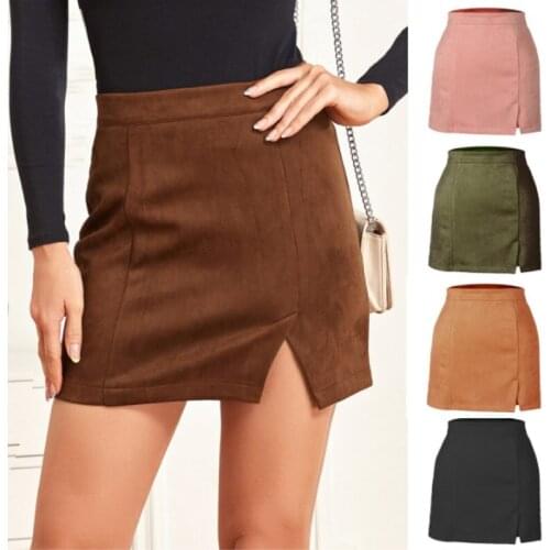 2021 Womens Suede Hip Wrap Skirt High Waist Zipper Autumn Winter A-line Solid Color Skirt Girls Daily Chocolate
