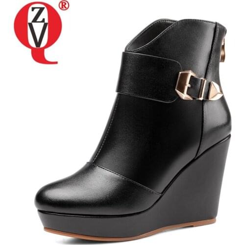 ZVQ Women winter New Style Good Qualtiy Fashion Leisure short boots Slope Heel belt buckle decoration Solid color Round Toe