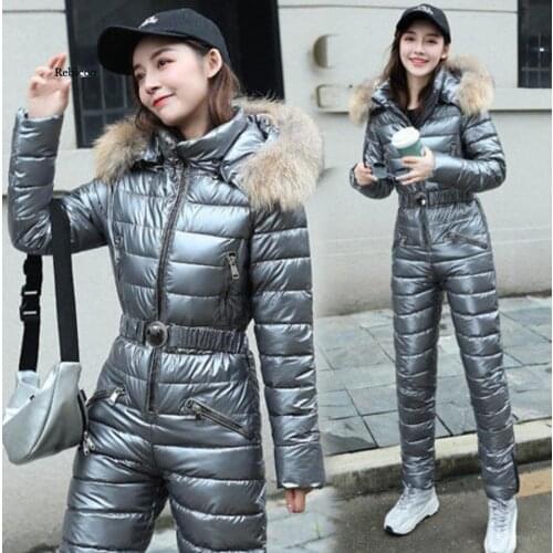 Womens New Cotton-Padded Jacket Womens Suit One-Piece Thickened Winter Waist Was Thinner Shiny Cotton Two-Piece Suit