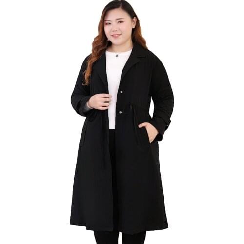 Plus size 4XL-10XL Trench Coat Women 2019 Spring Autumn Long sleeve Black Windbreaker Coat Female Belt Slim Trench Large size