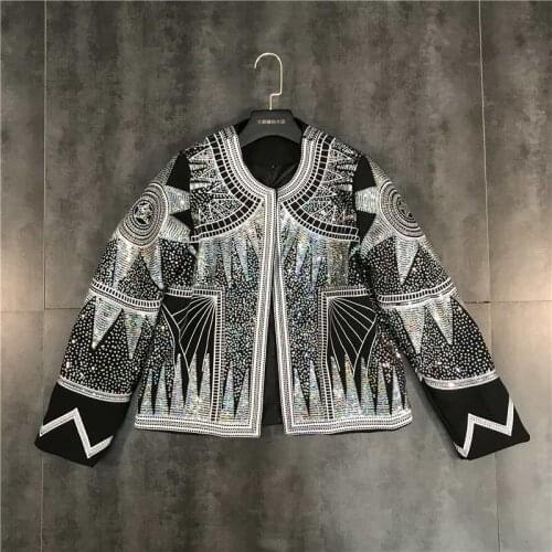 Luxury Design Blazers Women Harajuku Long Sleeve Party Sequines Jacket Vintage Retro Shinny Embroidery Coats Outwear NS376