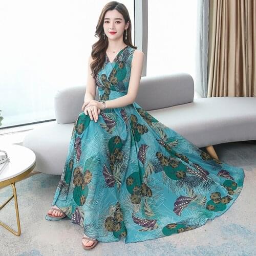 2021 High Quality Boho Chiffon Sleeveless Maxi Dress Summer Vintage 4XL Plus Size Sundress Women Elegant Bodycon Party Vestidos