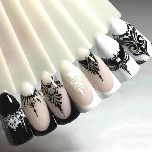 1PC Lace Necklace Water Decals Nail Art Sticker Witch Black Flower Watermark Transfers Sliders Decoration FT330